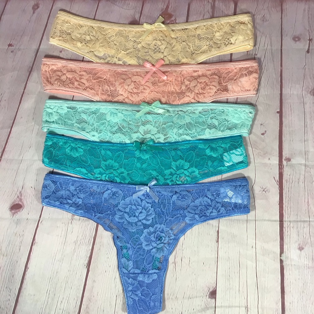 Colorful Floral Lace Thong Set - Size Medium